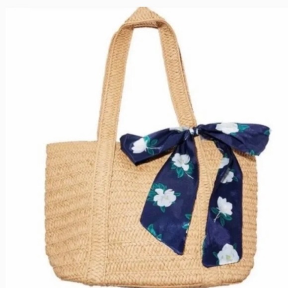 Draper James Bags Nwt Draper James Everyday Straw Bag With Blue Bow Floral Tie Poshmark